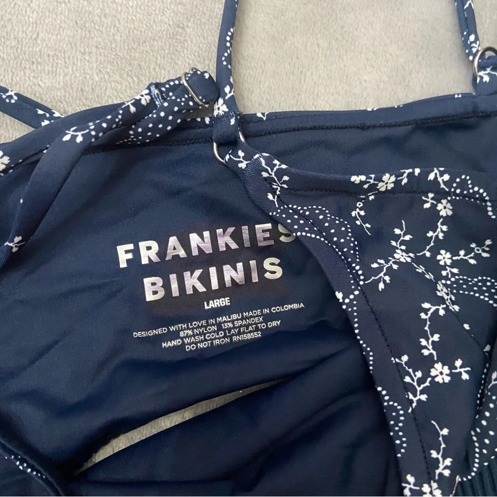 New! Frankie’s Bikinis Thea Ribbed One-piece Swimsuit navy blue 24667